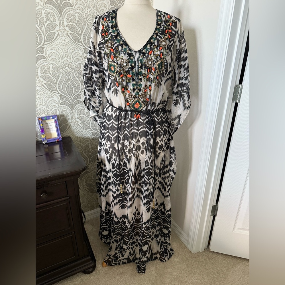 Embellished Black and White Maxi Dress cover up